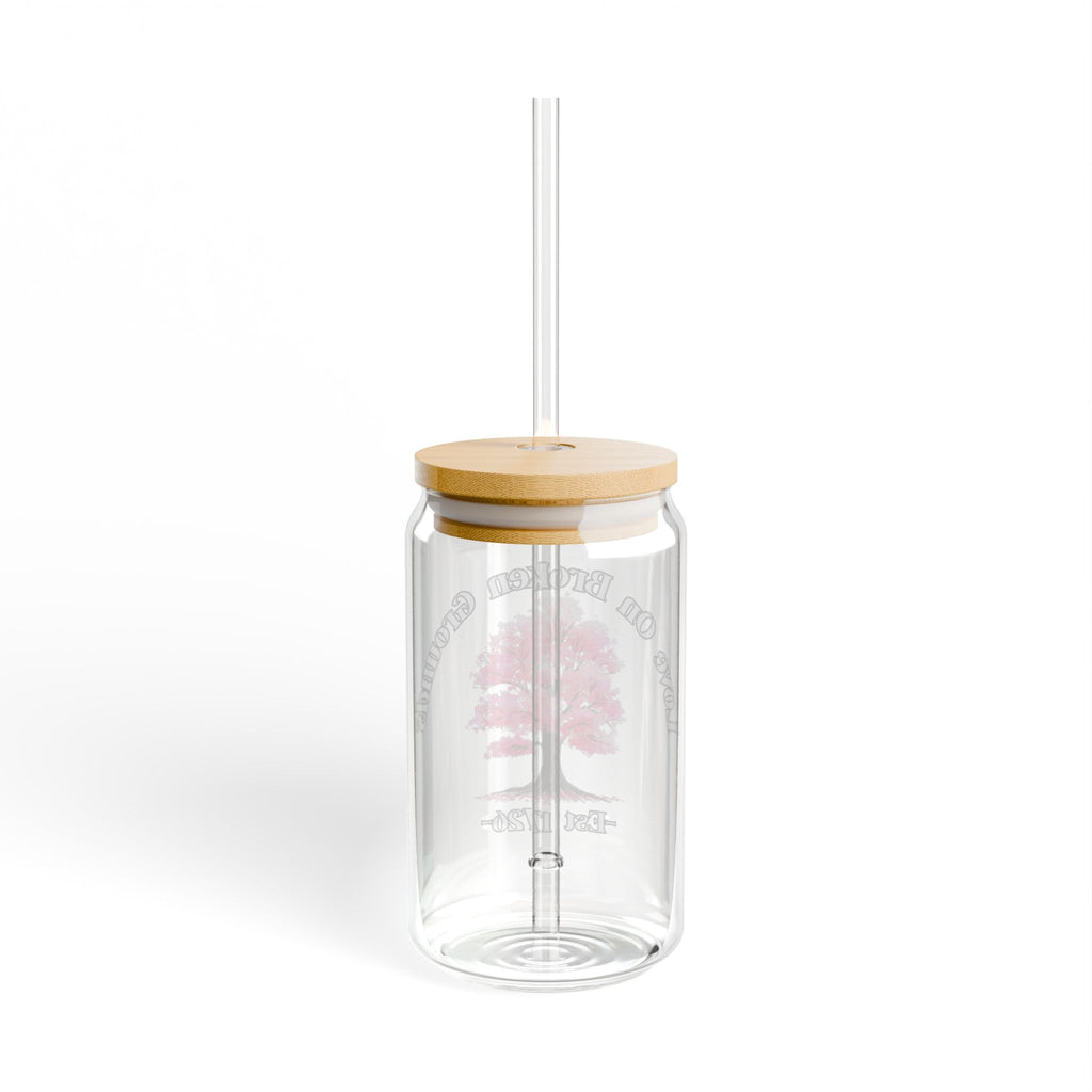 Love On Broken Grounds Blossom Tree Design 16oz glass with straw