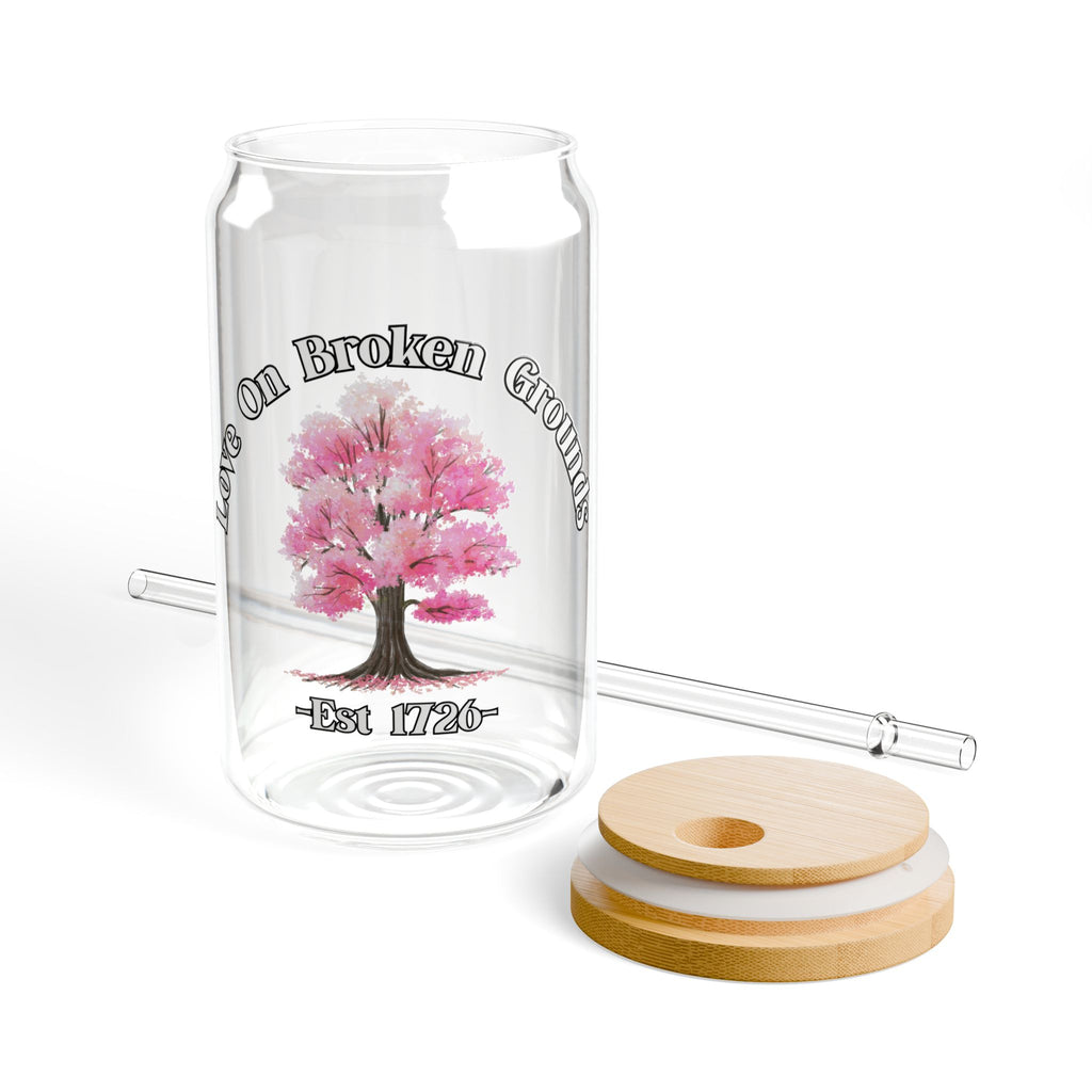 Love On Broken Grounds Blossom Tree Design 16oz glass with straw