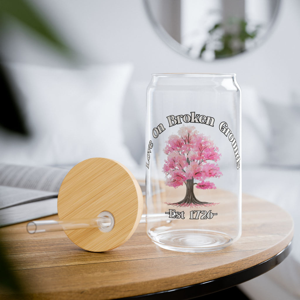 Love On Broken Grounds Blossom Tree Design 16oz glass with straw