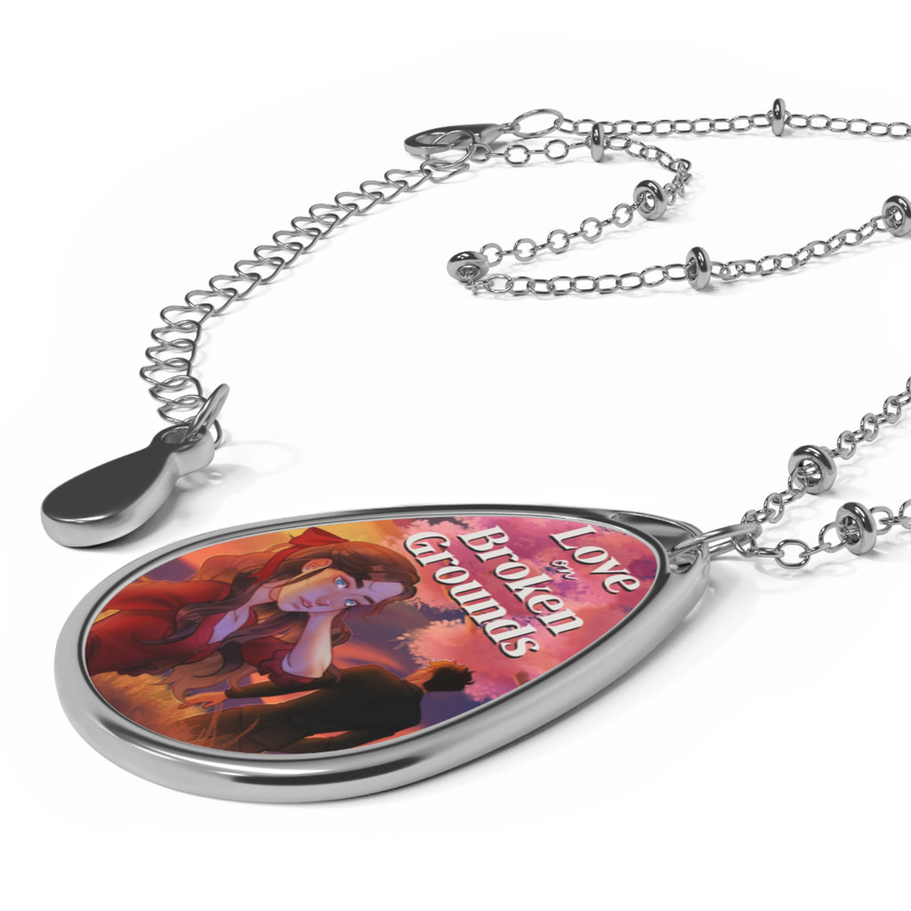 Love On Broken Grounds Silver Oval Necklace